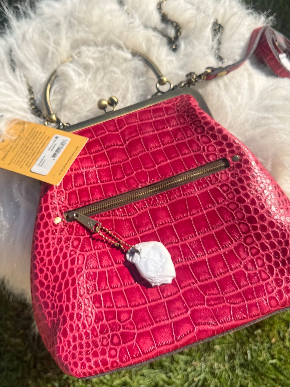 NWT Patrica Nash Magenta Pink Crocodile Leather Suede Interior x2 cb straps+dust